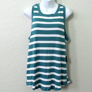 Eddie Bauer Myriad Stripe Rib Racerback Tank Top Size XL - Green/White